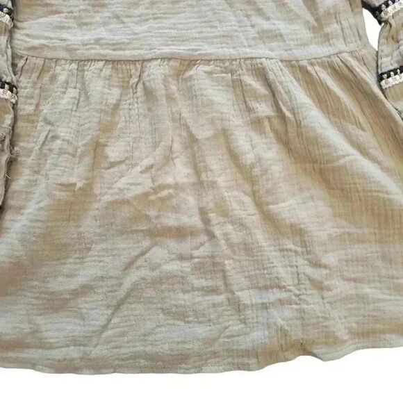 AndTheWhy Women's Light Brown Crinkled Cotton Long Sleeve V-Neck Top NEW - Picture 11 of 16